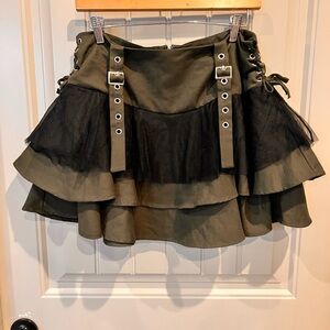 Thorn & Fable from Hot Topic - Olive Green Layered Skirt with Black Accents - M